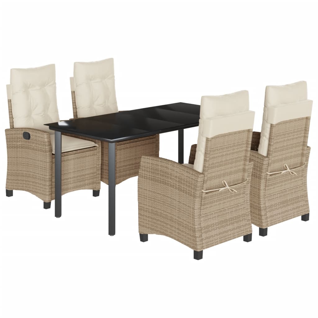 5-tlg. Garten-Essgruppe mit Kissen Beige Poly Rattan